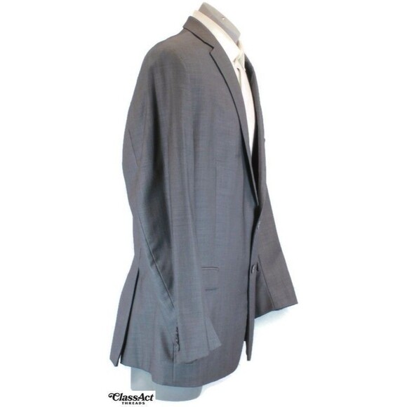 Calvin Klein Slim Fit 2 Piece Suit Mens Gray 2 Button Wool 48R Flat Fronts 40" W - Picture 4 of 12
